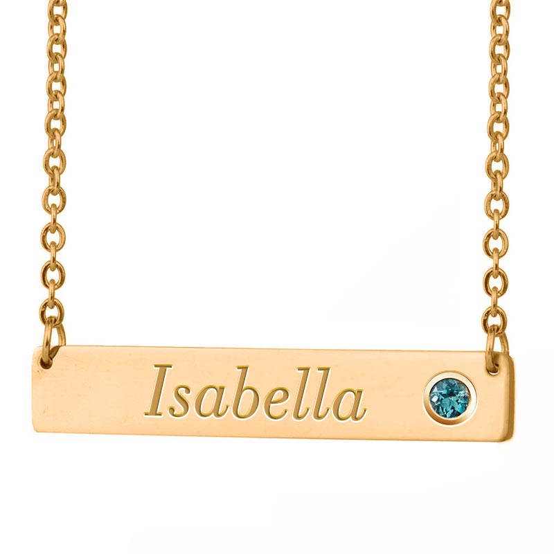 Personalized Horizontal Name Necklace with Birthstone & 18" Chain