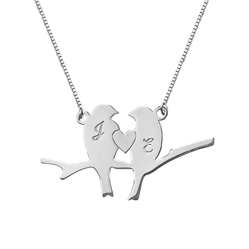 Personalized Love Birds Initials Necklace w/ Chain