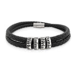 Black Leather Bracelet with Personalized Beads