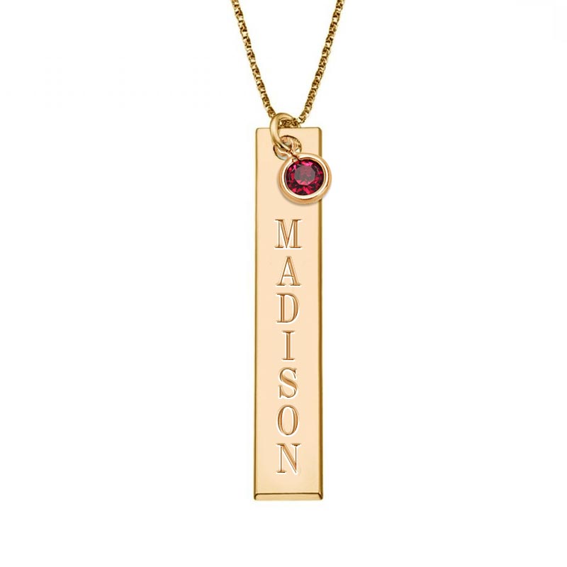 Personalized Vertical Name Necklace with Birthstone Charm & 18" Chain