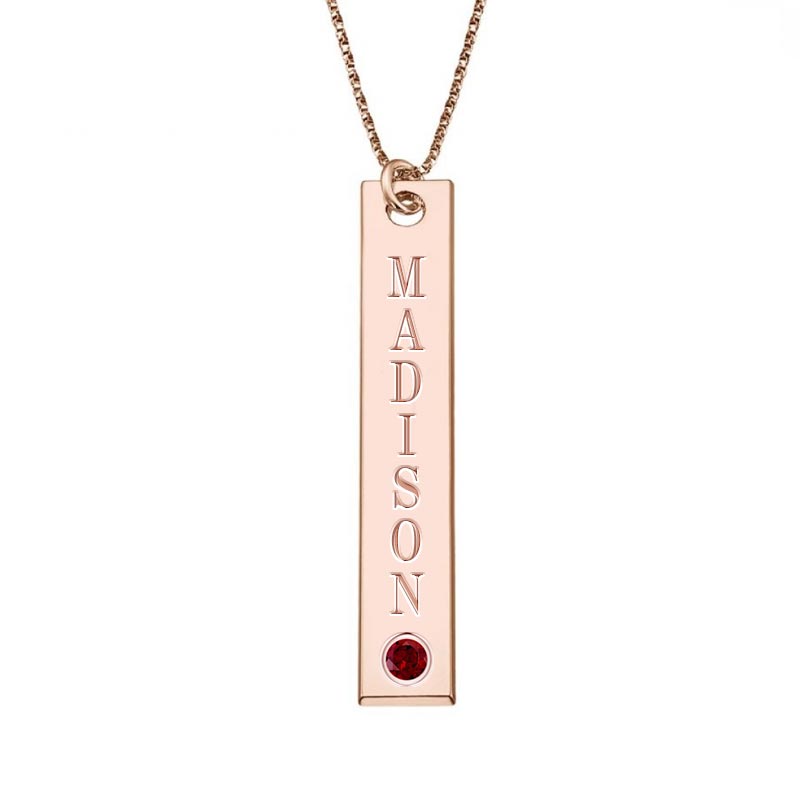 Personalized Vertical Name Necklace with Birthstone & 18" Chain