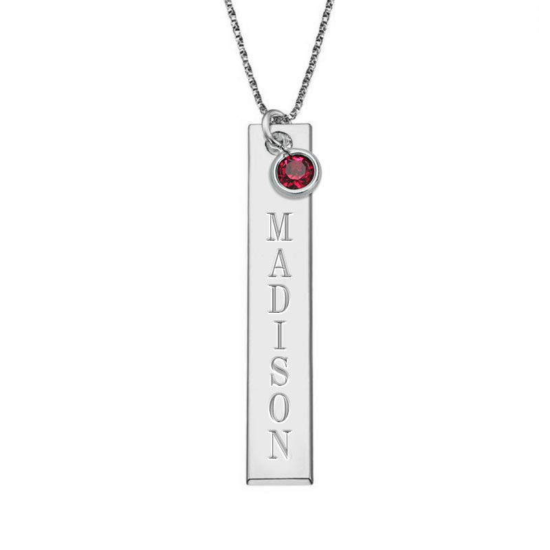 Personalized Vertical Name Necklace with Birthstone Charm & 18" Chain