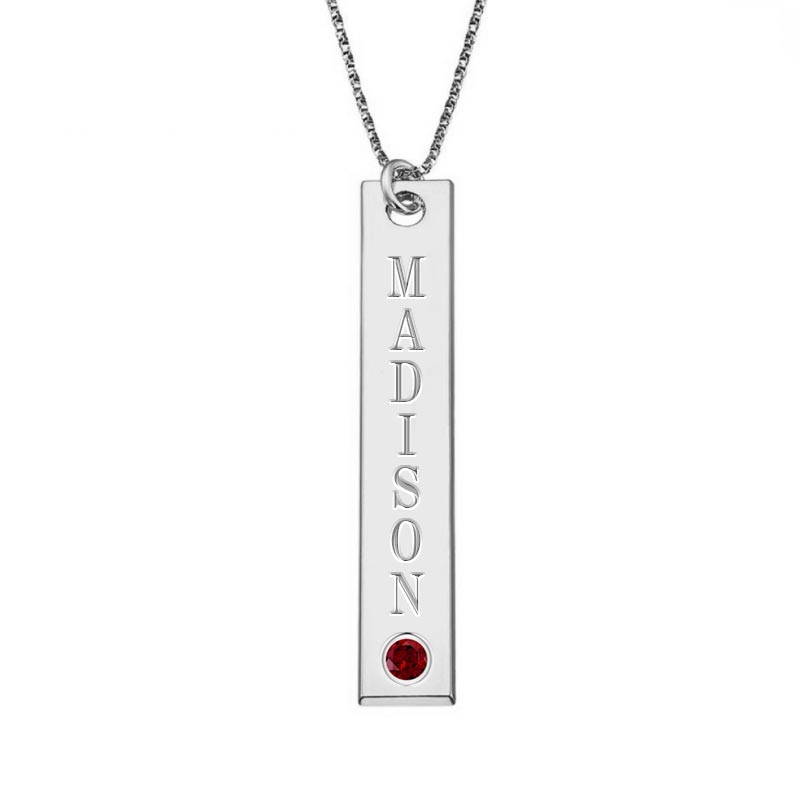 Personalized Vertical Name Necklace with Birthstone & 18" Chain