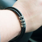 Black Leather Bracelet with Personalized Beads