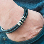 Black Leather Bracelet with Personalized Beads