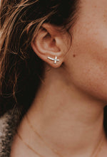 Pair Of Personalized Sideways Cross Stud Earrings