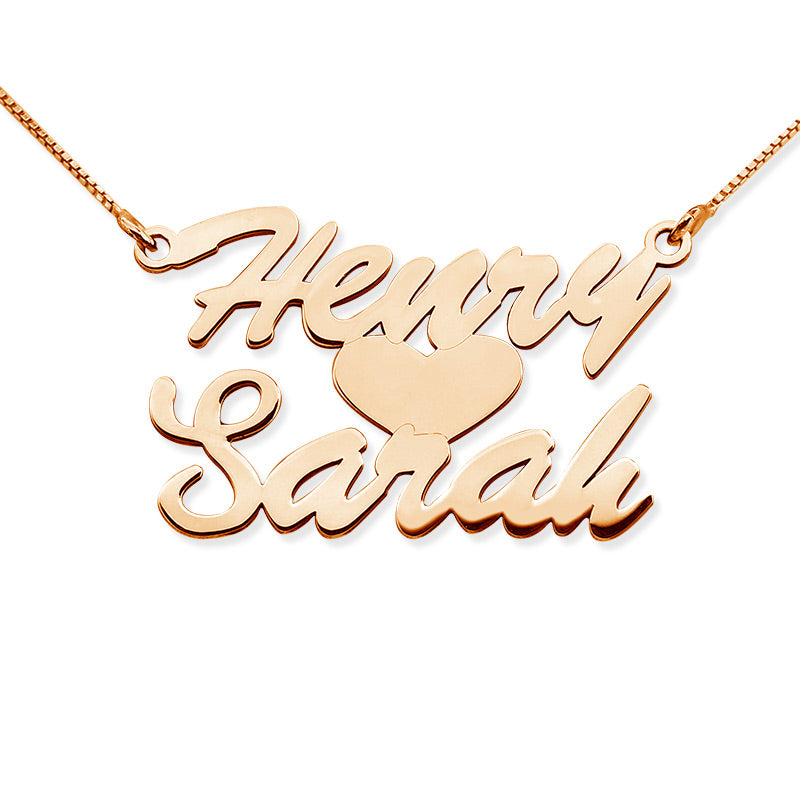 Stacked Script Name Necklace with Heart & Chain Included